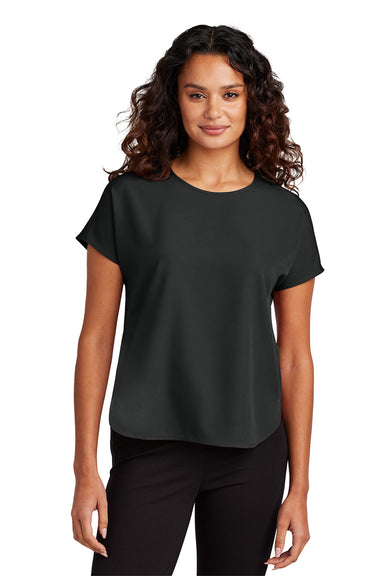 Mercer+Mettle MM2015 Womens Stretch Crepe Short Sleeve Crewneck Deep Black Model Front