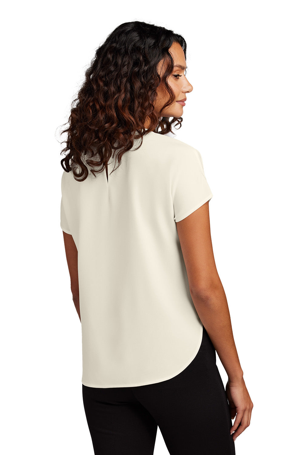 Mercer+Mettle MM2015 Womens Stretch Crepe Short Sleeve Crewneck Ivory Chiffon White Model Back