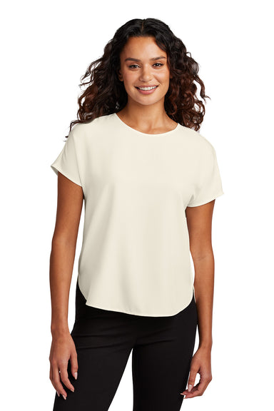 Mercer+Mettle MM2015 Womens Stretch Crepe Short Sleeve Crewneck Ivory Chiffon White Model Front