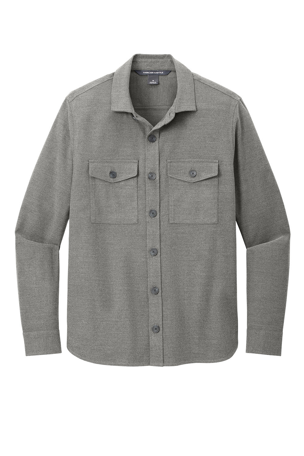 Mercer+Mettle MM2020 Mens Twill Long Sleeve Button Down Shirt w/ Pockets Heather Light Anchor Grey Flat Front