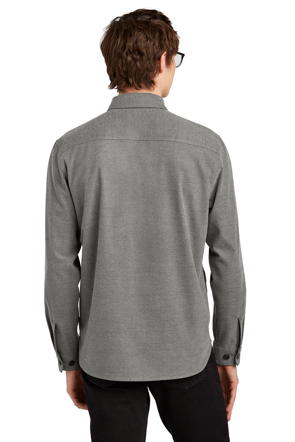 Mercer+Mettle MM2020 Mens Twill Long Sleeve Button Down Shirt w/ Pockets Heather Light Anchor Grey Model Back