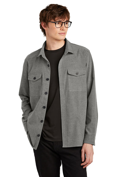 Mercer+Mettle MM2020 Mens Twill Long Sleeve Button Down Shirt w/ Pockets Heather Light Anchor Grey Model Front