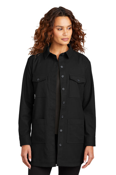 Mercer+Mettle MM2021 Womens Twill Long Sleeve Button Down Shirt w/ Pockets Deep Black Model Front