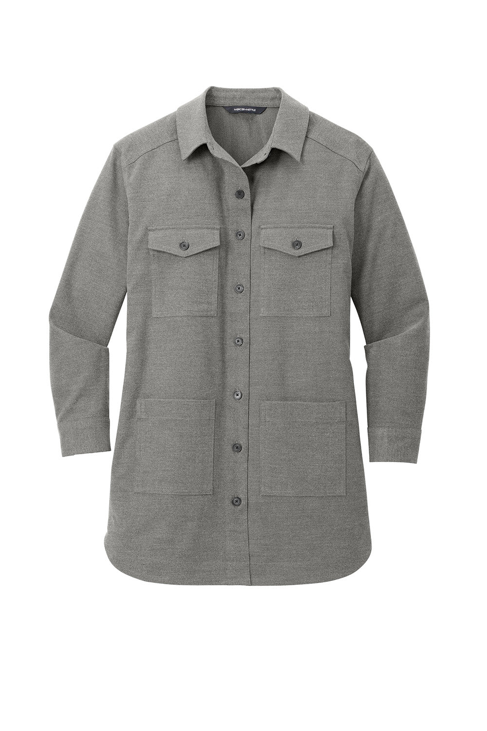 Mercer+Mettle MM2021 Womens Twill Long Sleeve Button Down Shirt w/ Pockets Heather Light Anchor Grey Flat Front