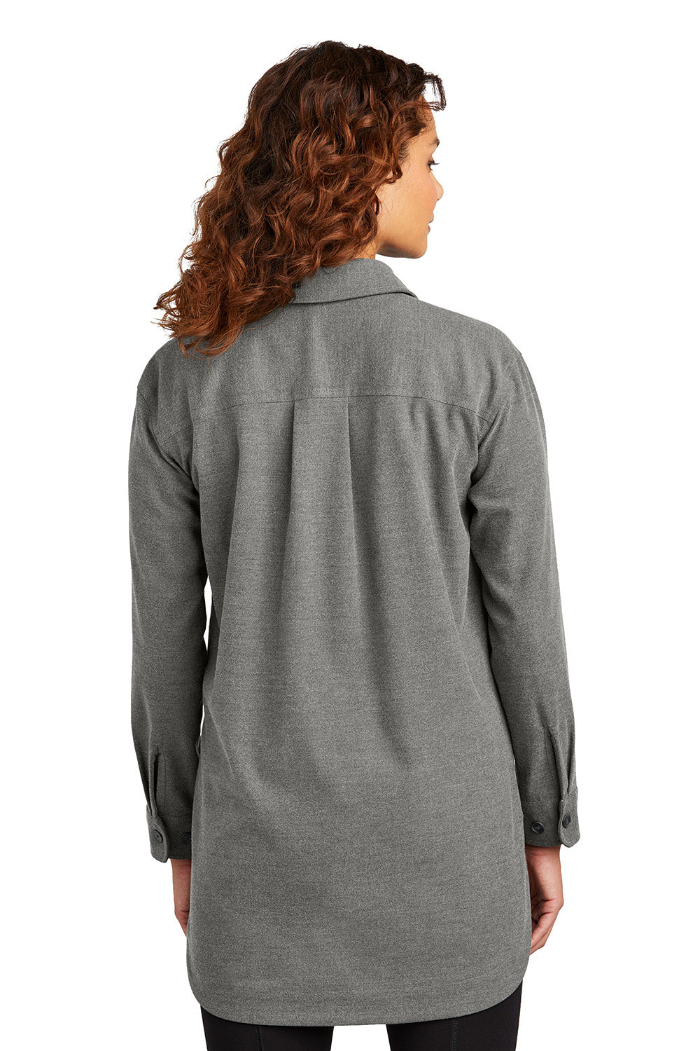 Mercer+Mettle MM2021 Womens Twill Long Sleeve Button Down Shirt w/ Pockets Heather Light Anchor Grey Model Back