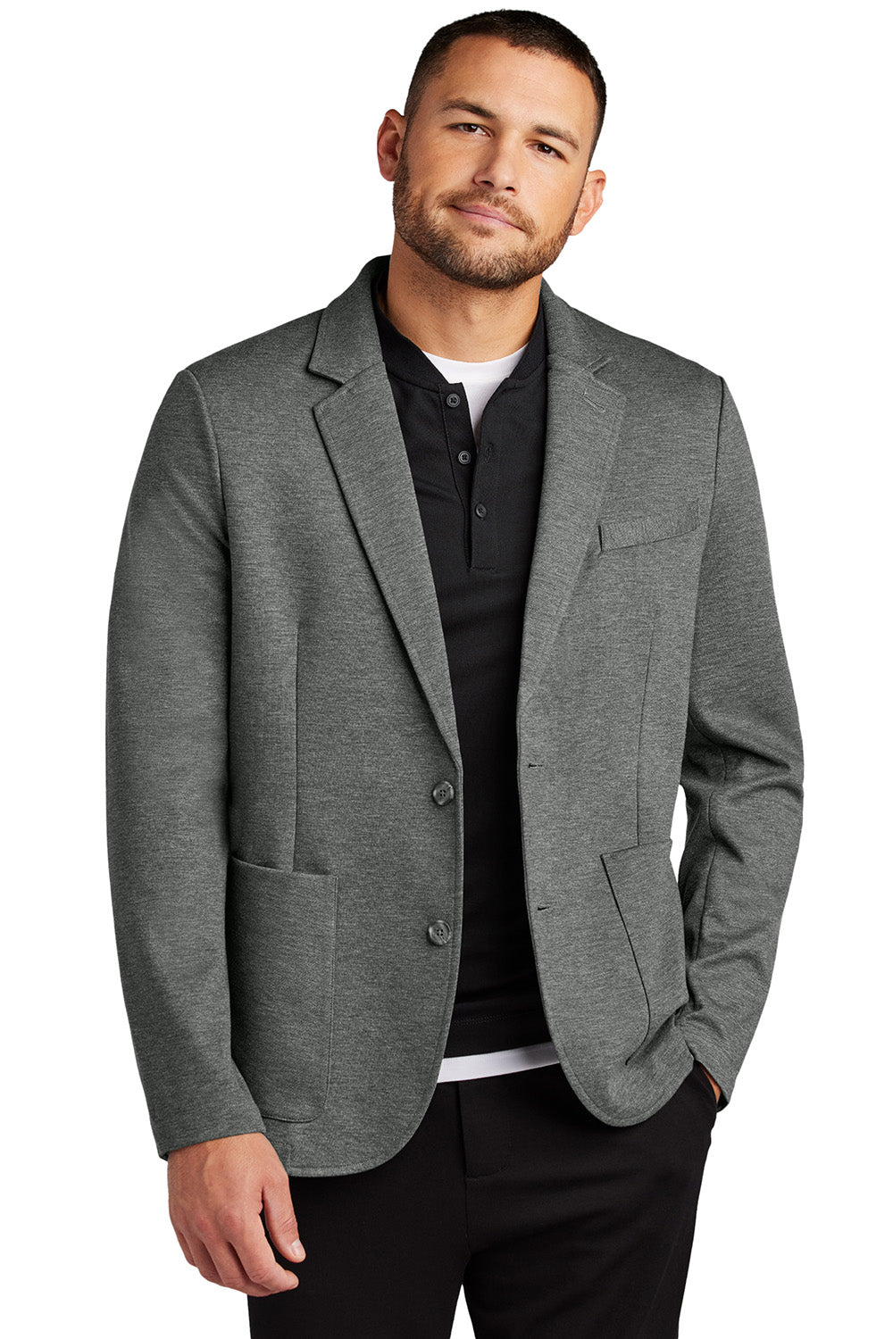 Mercer+Mettle MM3030 Mens Relaxed Knit Blazer Heather Storm Grey Model Front