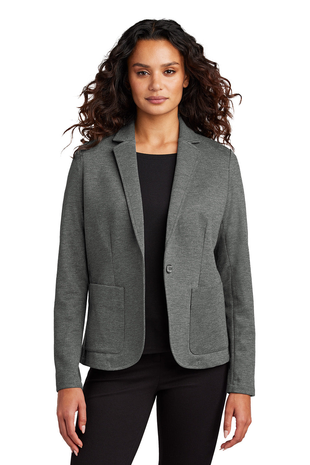 Mercer+Mettle MM3031 Womens Relaxed Knit Blazer Heather Storm Grey Model Front