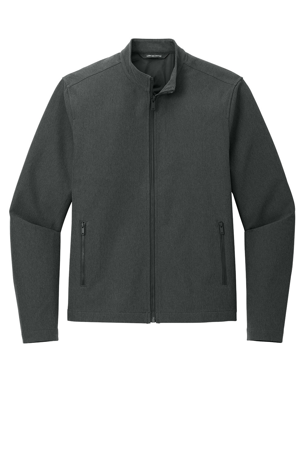 Mercer+Mettle MM7102 Mens Stretch Soft Shell Full Zip Jacket Heather Anchor Grey Flat Front