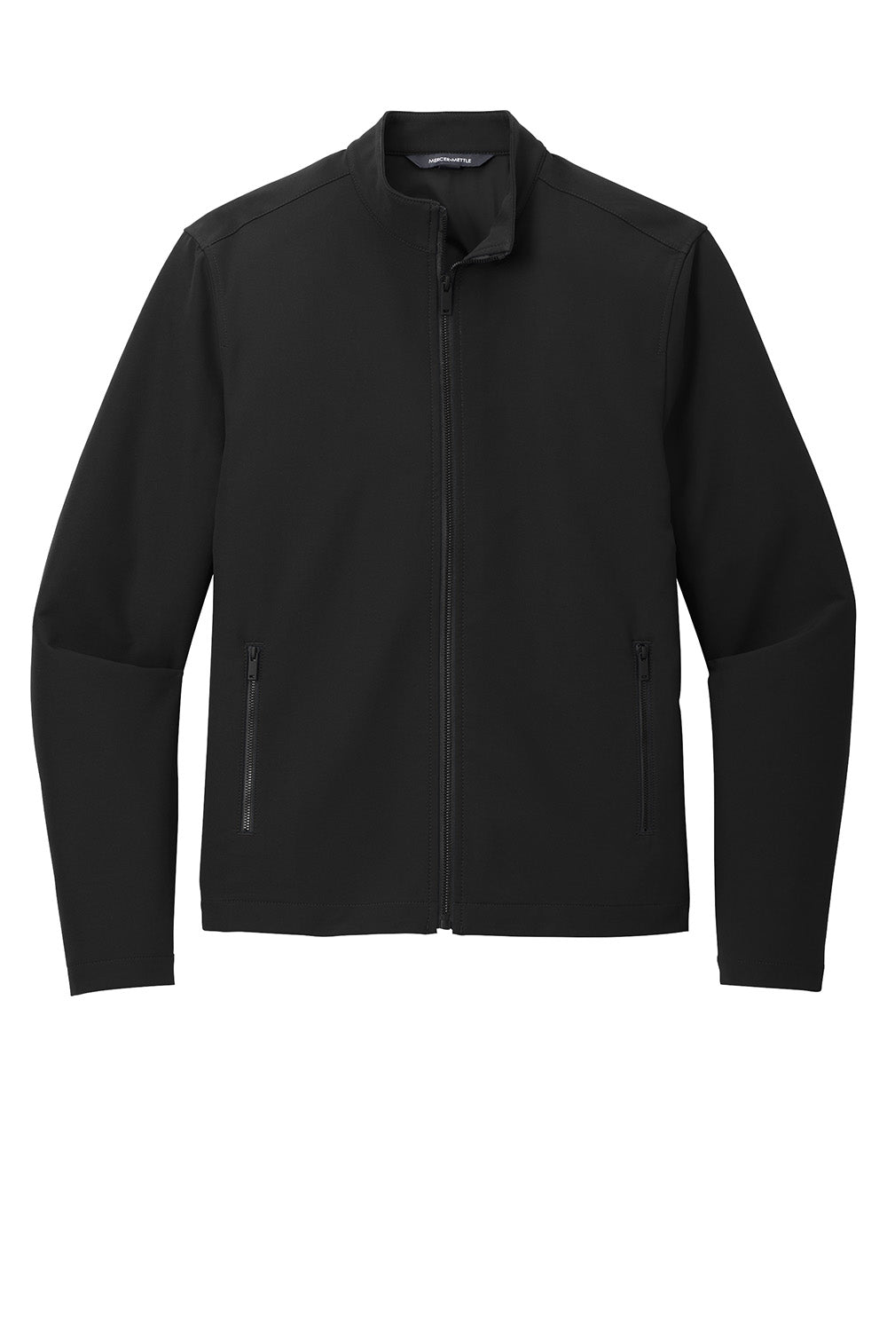 Mercer+Mettle MM7102 Mens Stretch Soft Shell Full Zip Jacket Deep Black Flat Front