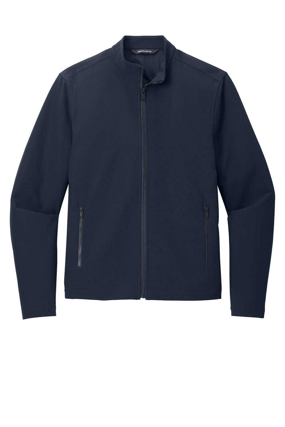 Mercer+Mettle MM7102 Mens Stretch Soft Shell Full Zip Jacket Night Navy Blue Flat Front