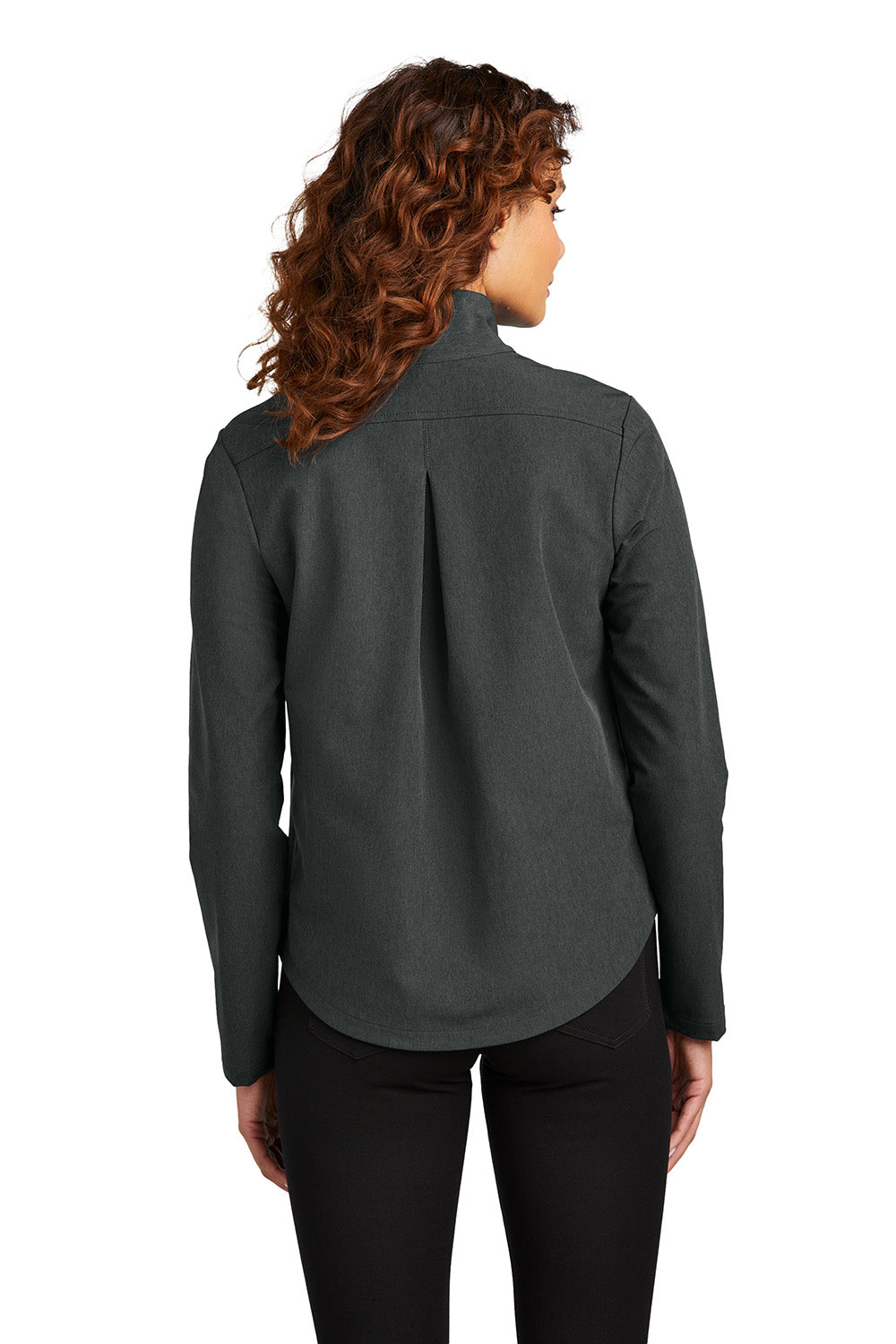 Mercer+Mettle MM7103 Womens Stretch Soft Shell Full Zip Jacket Heather Anchor Grey Model Back