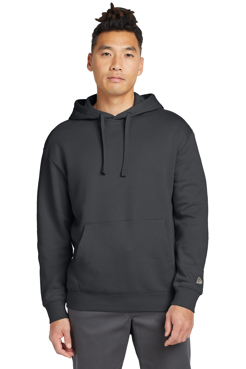 New Era NEA525 Mens Heritage Fleece Hooded Sweatshirt Hoodie Graphite Grey Model Front