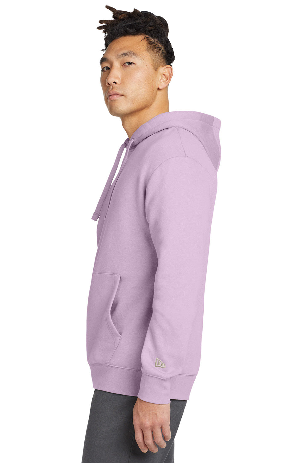 New Era NEA525 Mens Heritage Fleece Hooded Sweatshirt Hoodie Lavender Purple Model Side