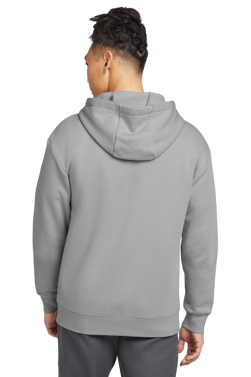 New Era NEA525 Mens Heritage Fleece Hooded Sweatshirt Hoodie Rainstorm Grey Model Back