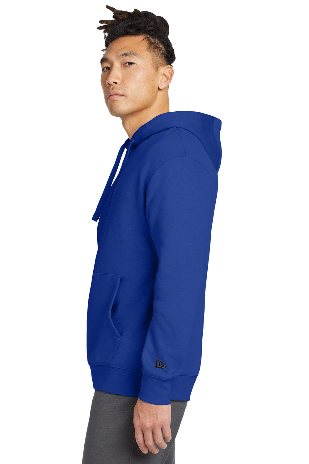 New Era NEA525 Mens Heritage Fleece Hooded Sweatshirt Hoodie Royal Blue Model Side