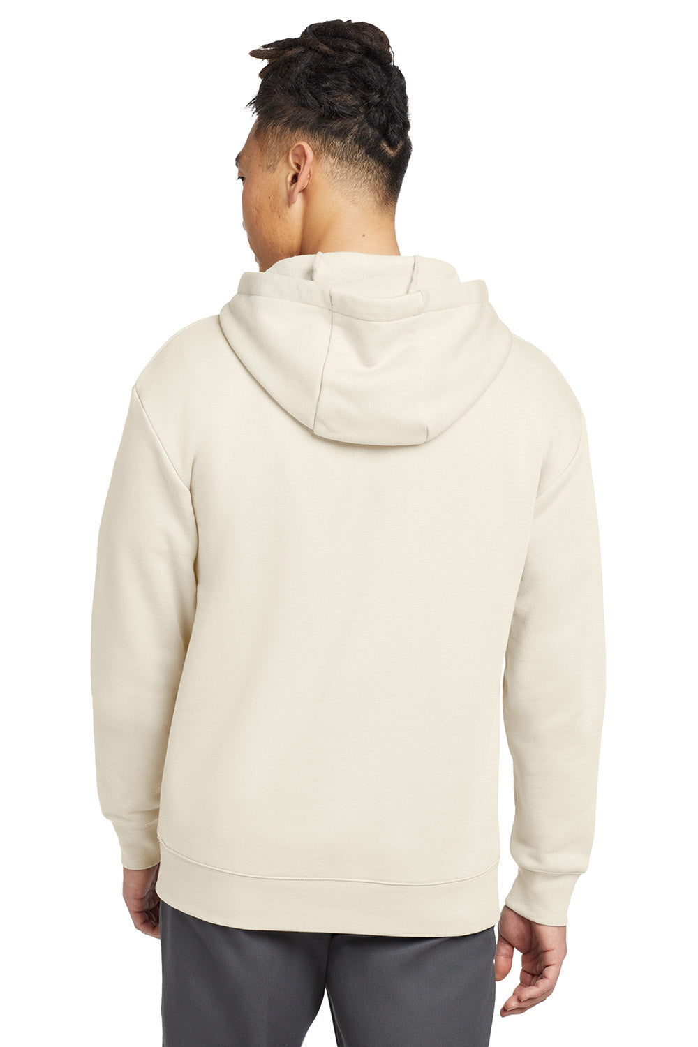 New Era NEA525 Mens Heritage Fleece Hooded Sweatshirt Hoodie Soft Beige Model Back