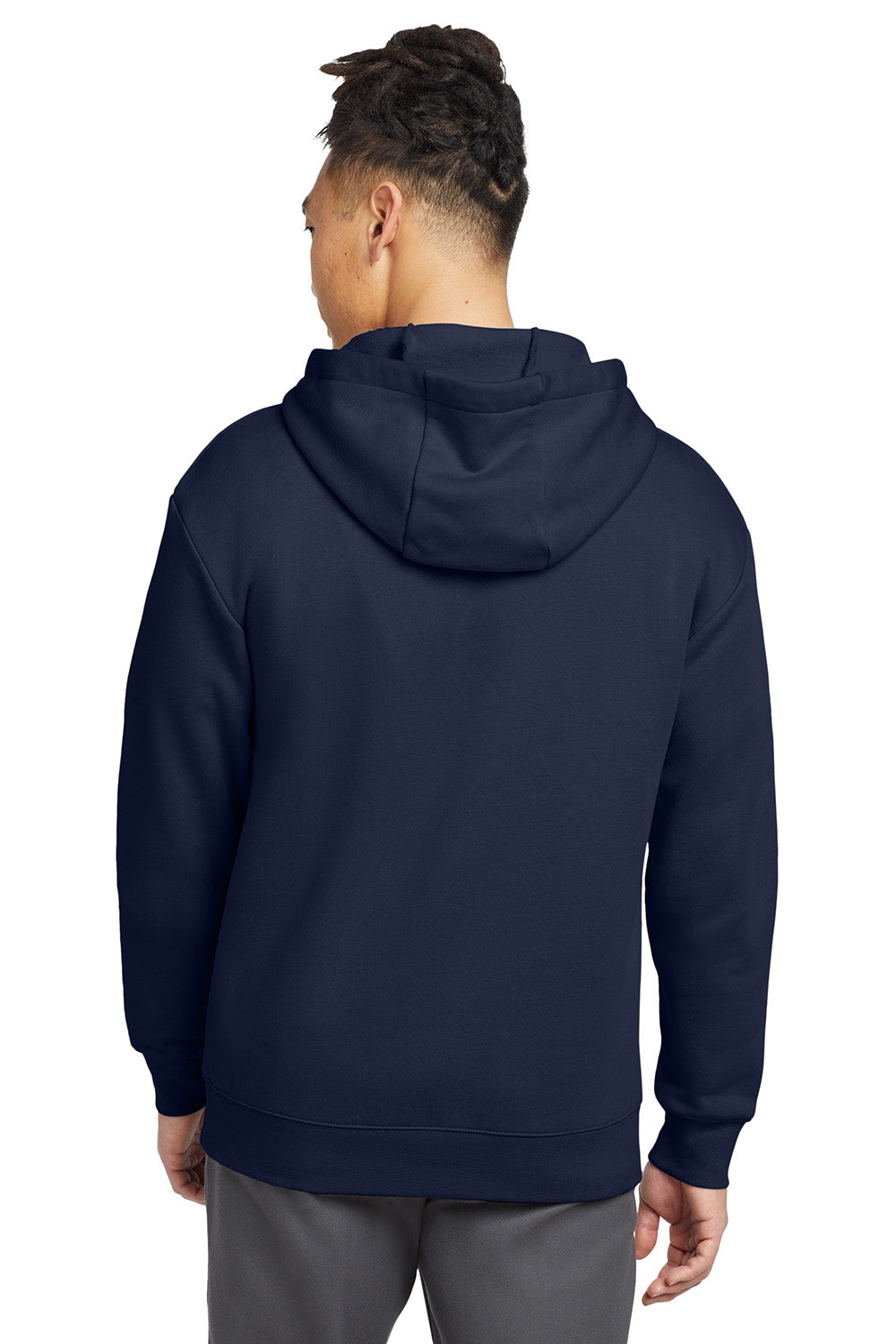 New Era NEA525 Mens Heritage Fleece Hooded Sweatshirt Hoodie True Navy Blue Model Back