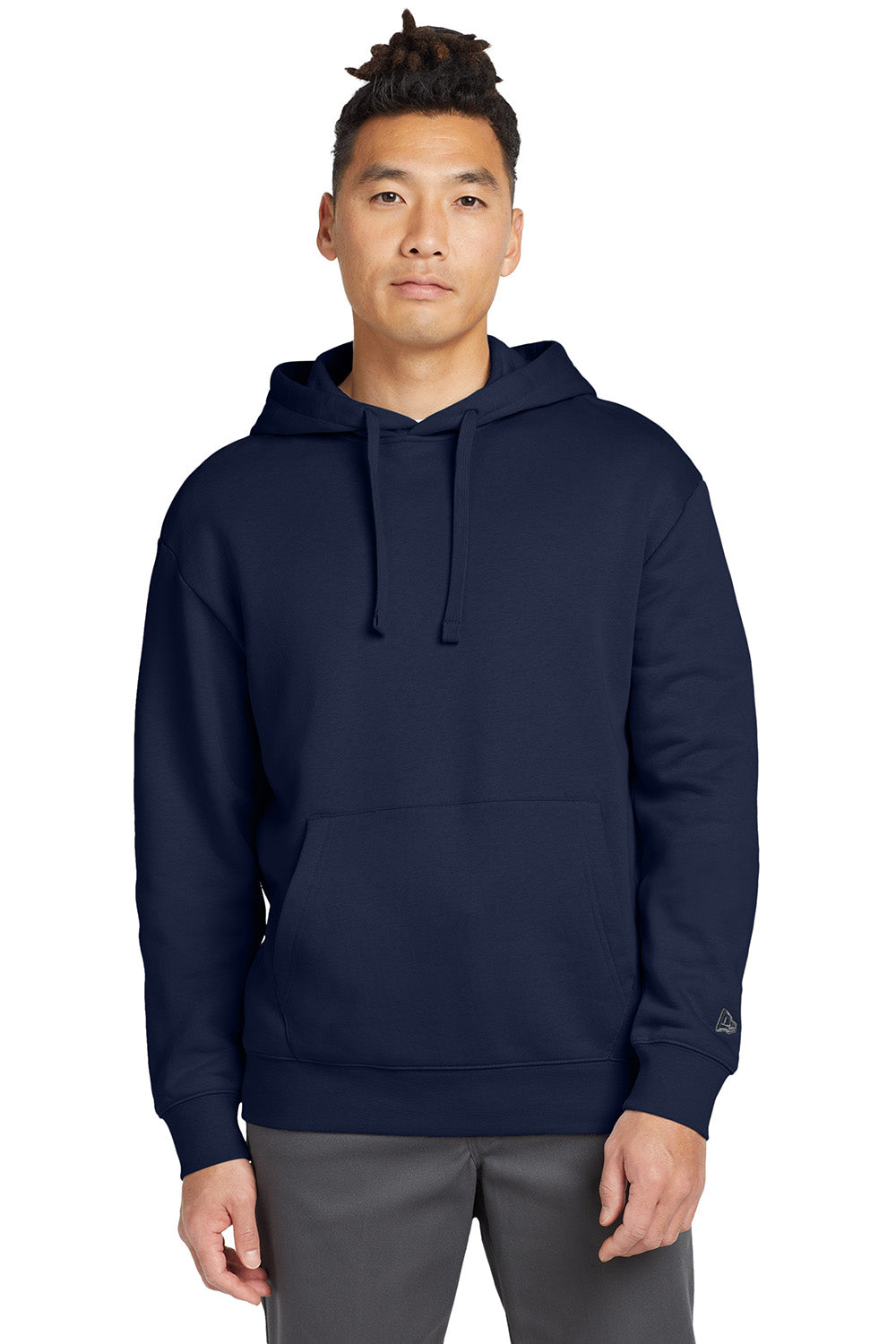 New Era NEA525 Mens Heritage Fleece Hooded Sweatshirt Hoodie True Navy Blue Model Front