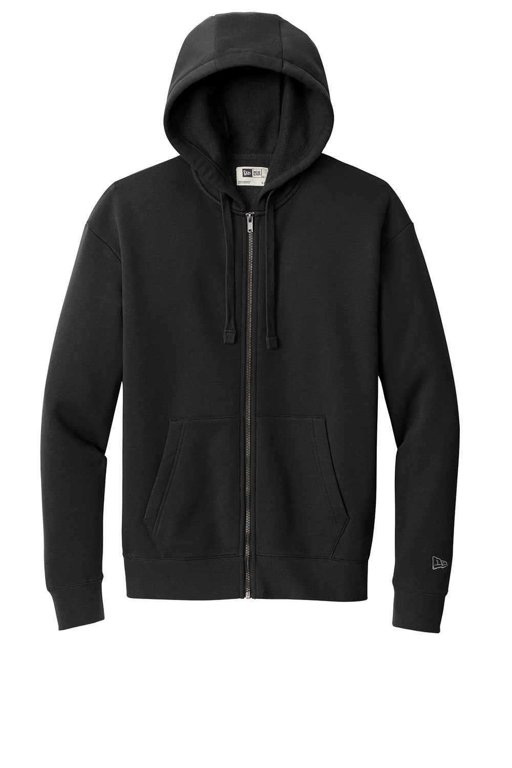 New Era NEA526 Mens Heritage Fleece Full Zip Hooded Sweatshirt Hoodie Black Flat Front