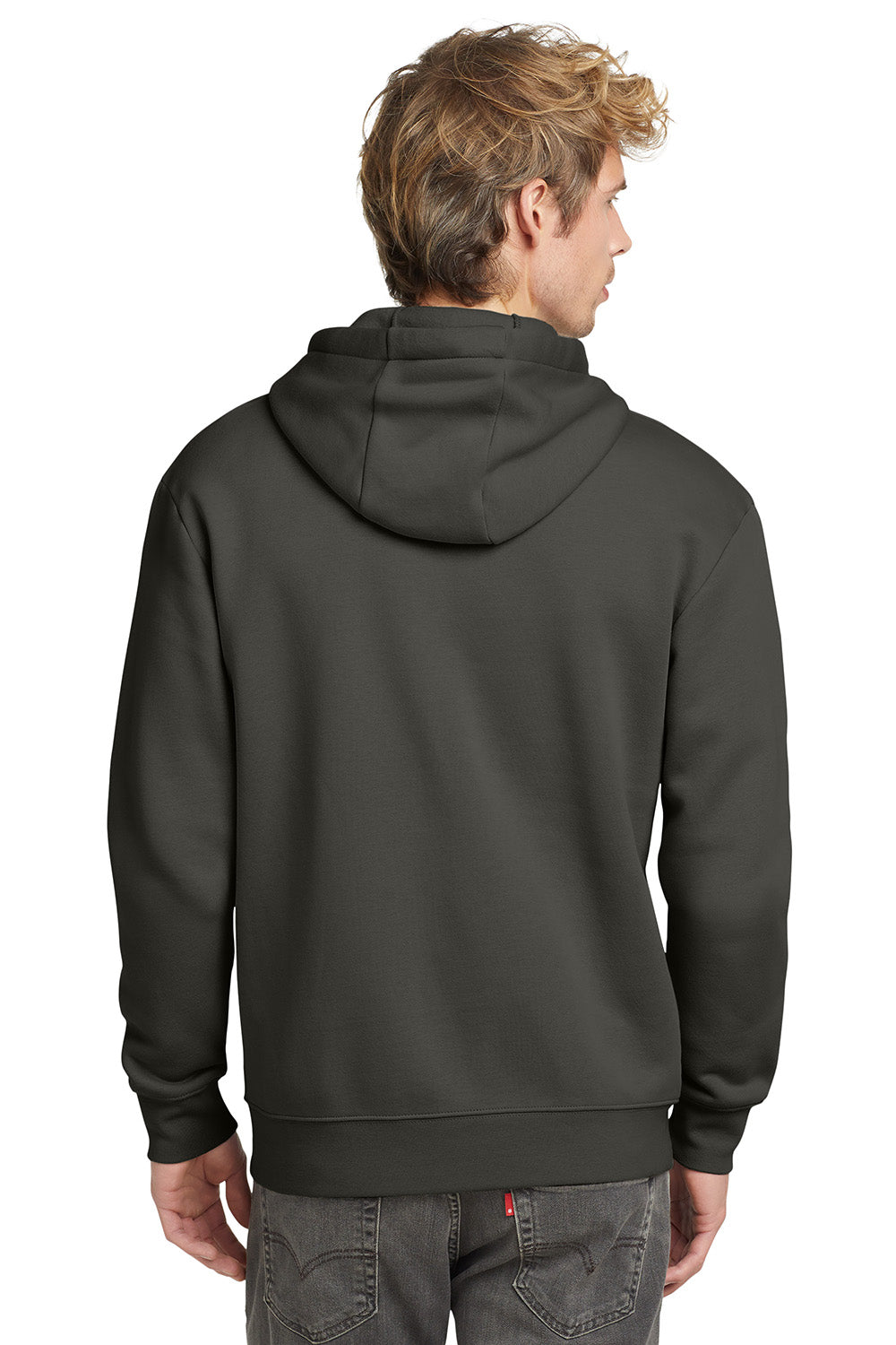 New Era NEA526 Mens Heritage Fleece Full Zip Hooded Sweatshirt Hoodie Graphite Grey Model Back