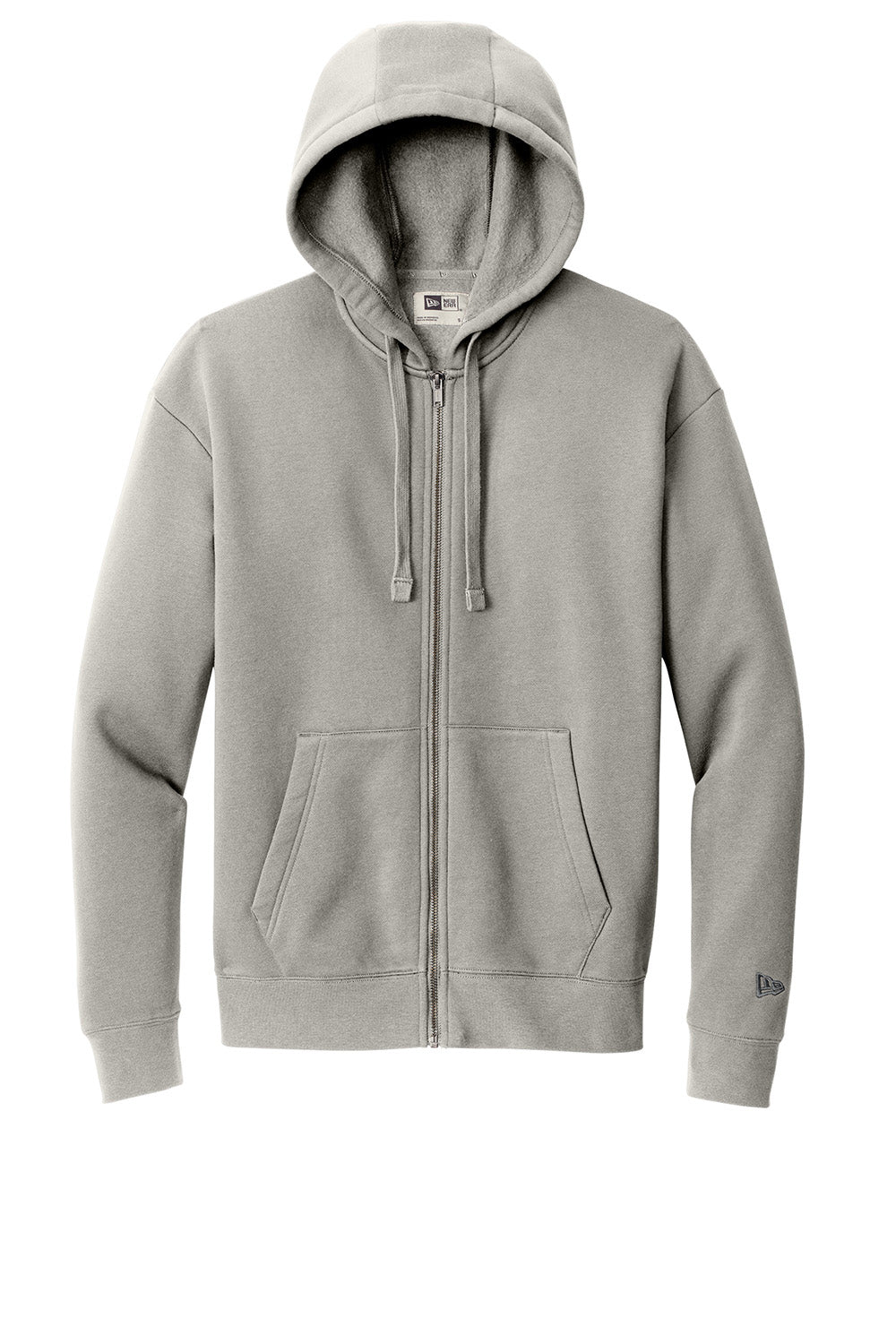 New Era NEA526 Mens Heritage Fleece Full Zip Hooded Sweatshirt Hoodie Rainstorm Grey Flat Front