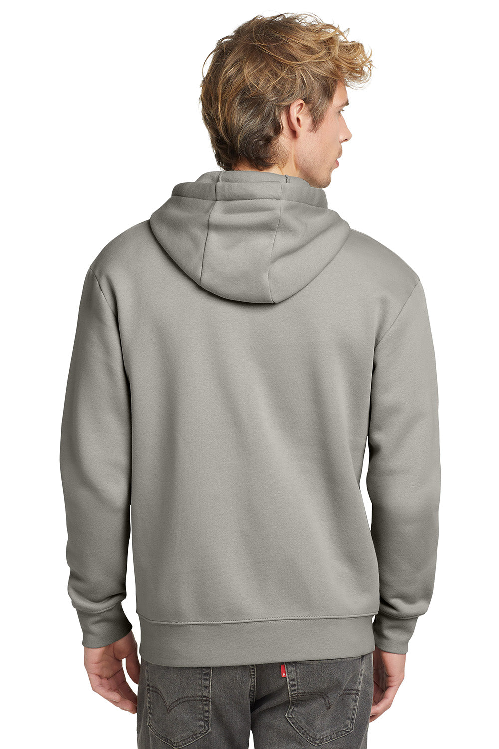 New Era NEA526 Mens Heritage Fleece Full Zip Hooded Sweatshirt Hoodie Rainstorm Grey Model Back