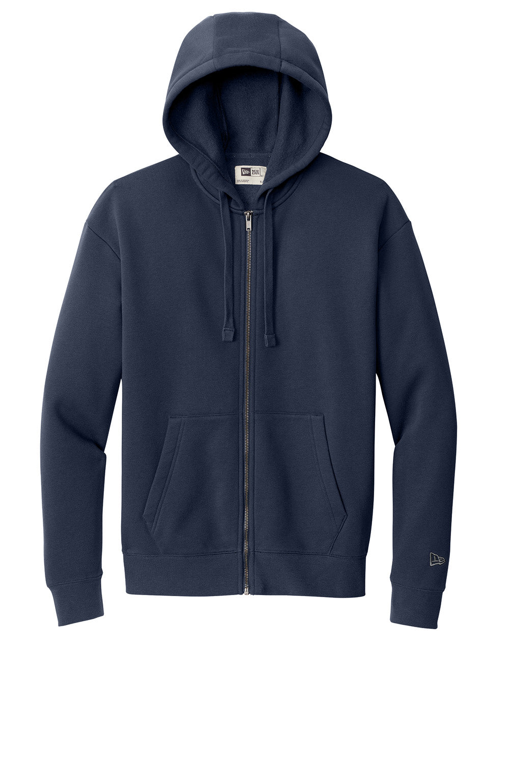 New Era NEA526 Mens Heritage Fleece Full Zip Hooded Sweatshirt Hoodie True Navy Blue Flat Front