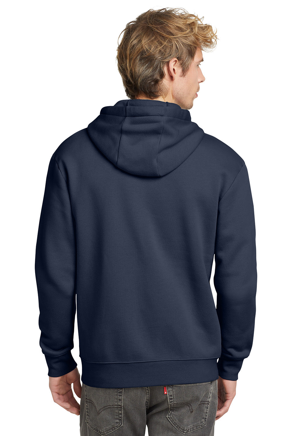 New Era NEA526 Mens Heritage Fleece Full Zip Hooded Sweatshirt Hoodie True Navy Blue Model Back