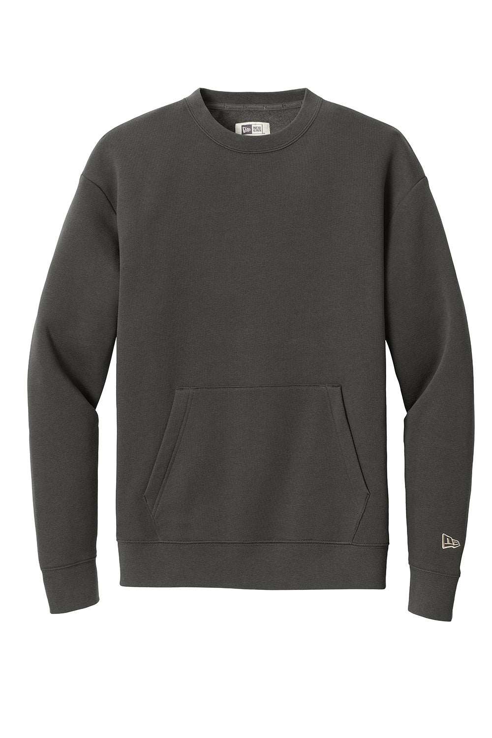 New Era NEA527 Mens Heritage Fleece Crewneck Sweatshirt w/ Pocket Graphite Grey Flat Front