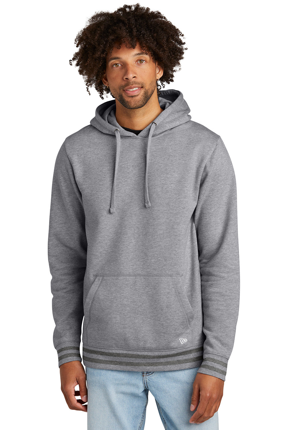 New Era NEA550 Mens Comeback Fleece Hooded Sweatshirt Hoodie Heather Grey/Heather Dark Grey Model Front