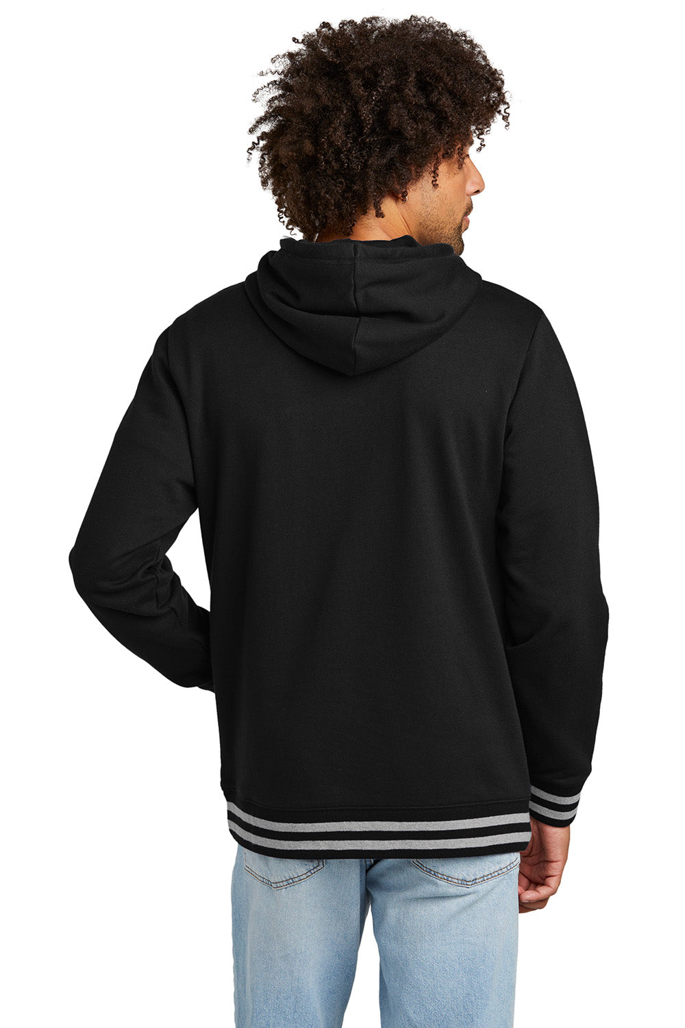 New Era NEA550 Mens Comeback Fleece Hooded Sweatshirt Hoodie Black/Heather Grey Model Back