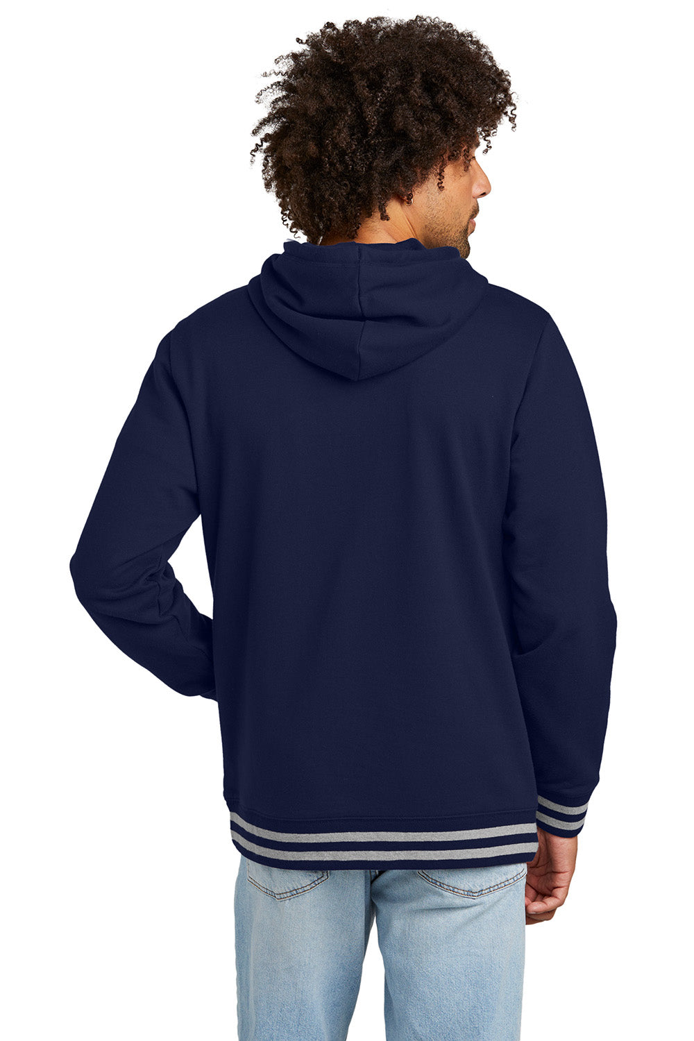 New Era NEA550 Mens Comeback Fleece Hooded Sweatshirt Hoodie True Navy Blue/Heather Grey Model Back