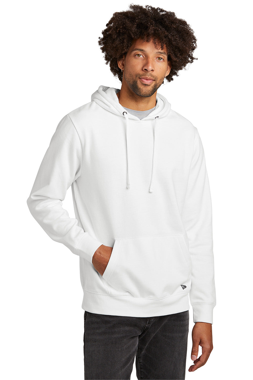 New Era NEA550 Mens Comeback Fleece Hooded Sweatshirt Hoodie White Model Front