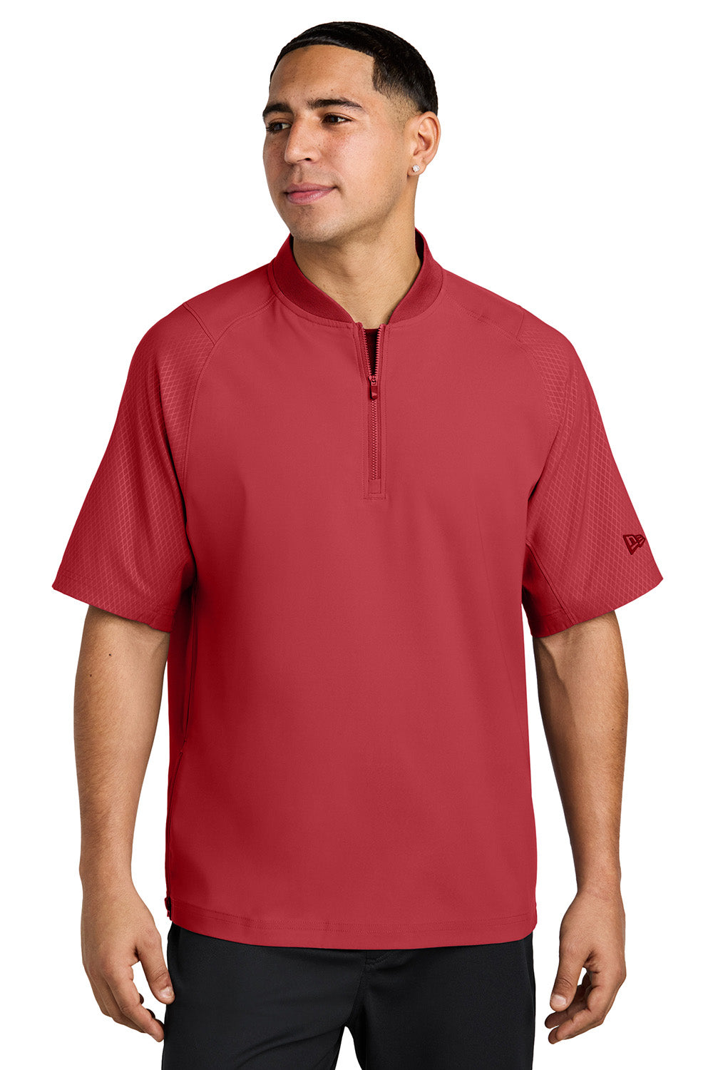 New Era NEA600 Mens Cage Wind & Water Resistant 1/4 Zip Jacket Scarlet Red Model Front