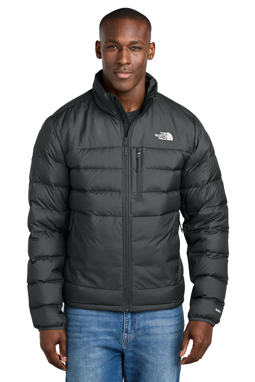 The North Face NF0A7V4F Mens Down Hybrid Full Zip Jacket Black Model Front