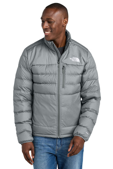 The North Face NF0A7V4F Mens Down Hybrid Water Resistant Full Zip Jacket Heather Medium Grey Model Front