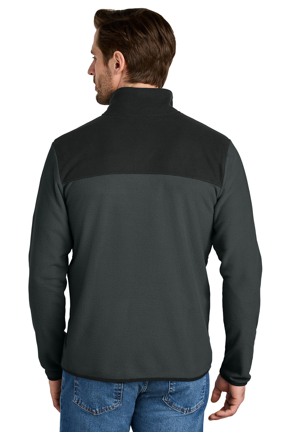 The North Face NF0A7V4J Mens Glacier Fleece Full Zip Jacket Asphalt Grey/Black Model Back