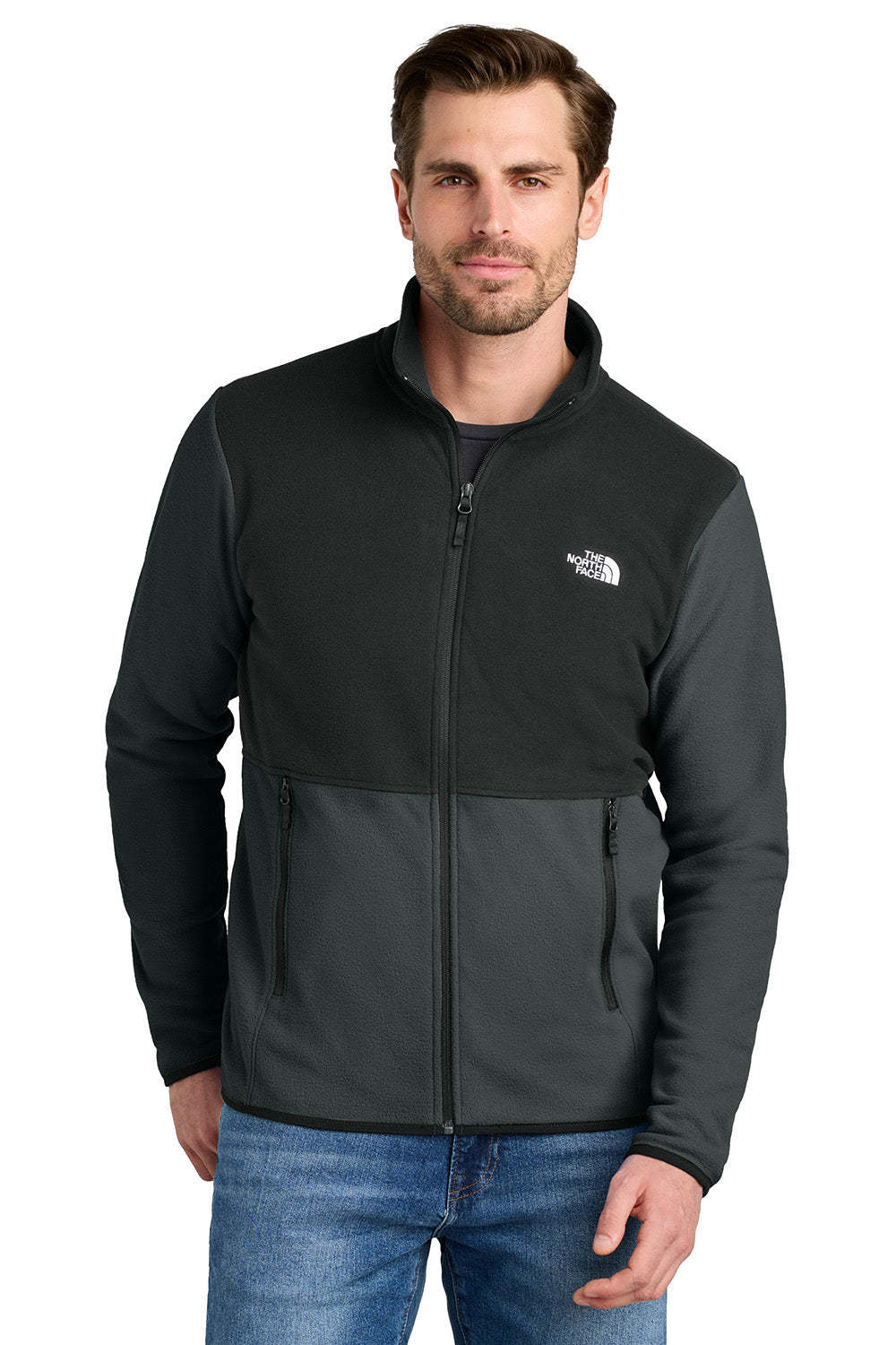 The North Face NF0A7V4J Mens Glacier Fleece Full Zip Jacket Asphalt Grey/Black Model Front