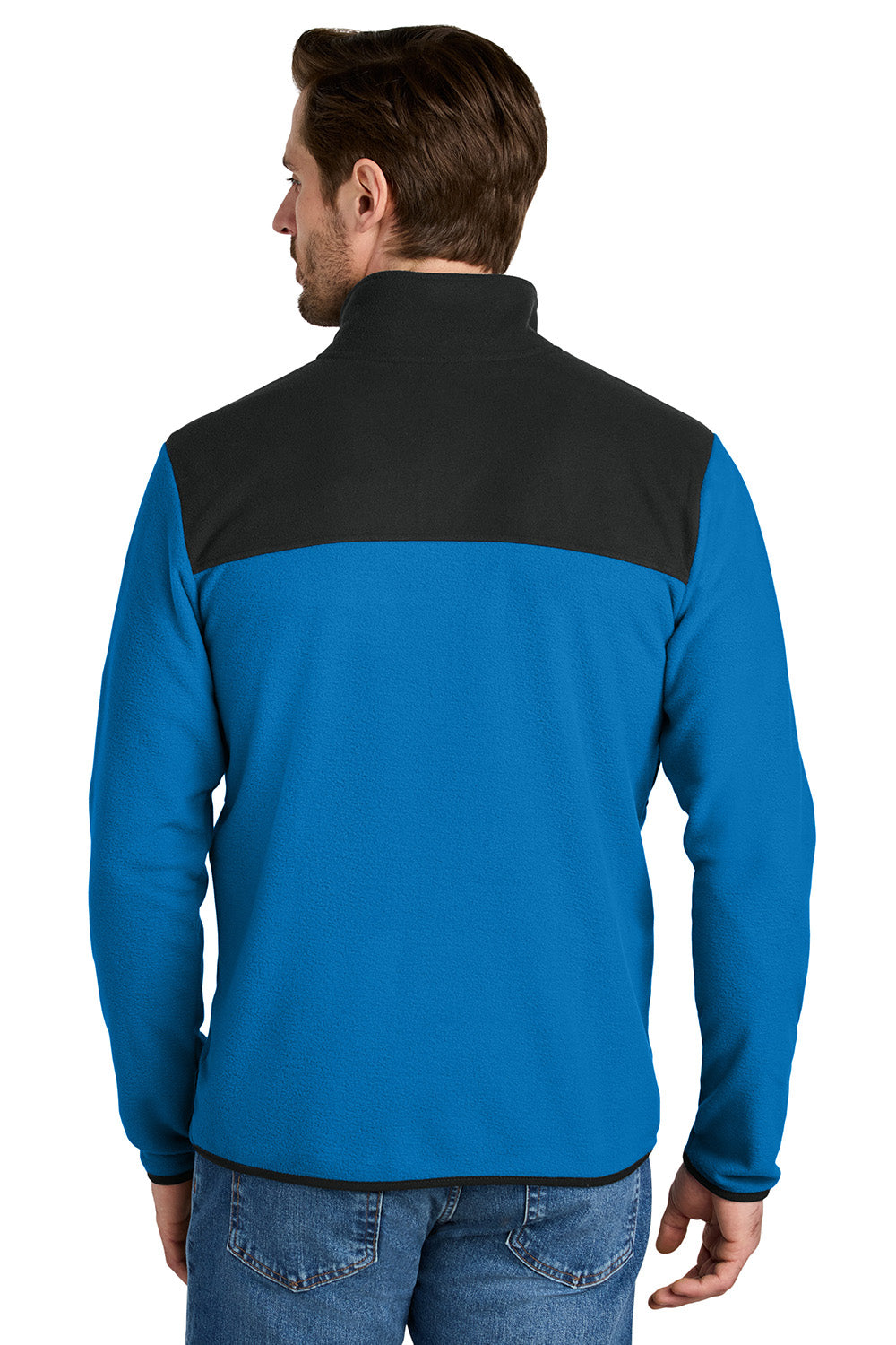 The North Face NF0A7V4J Mens Glacier Fleece Full Zip Jacket Hero Blue/Black Model Back