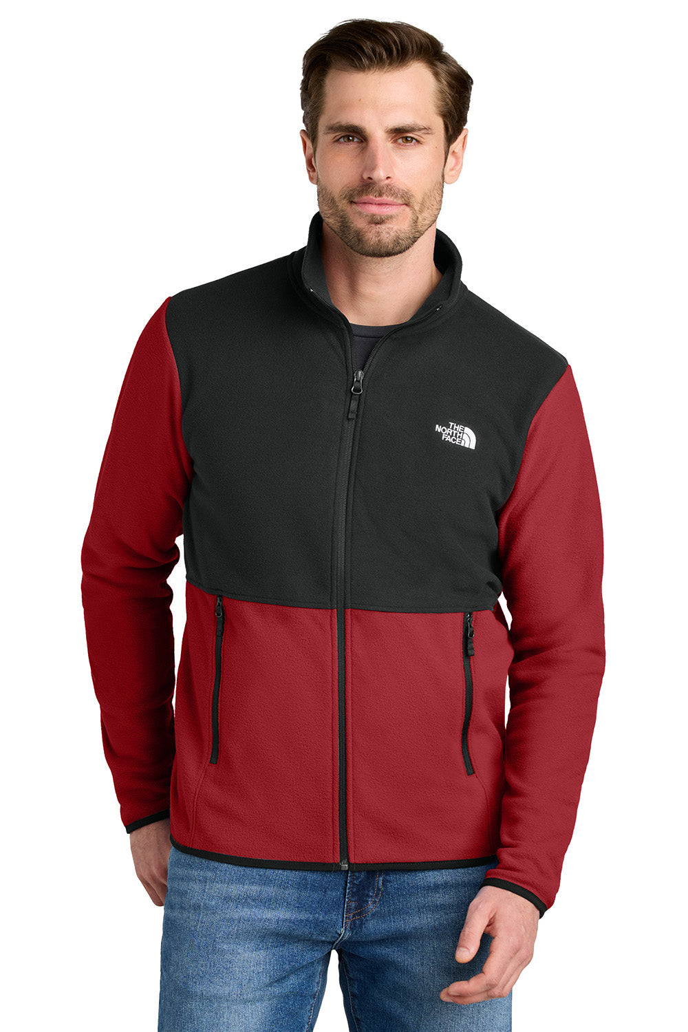 The North Face NF0A7V4J Mens Glacier Fleece Full Zip Jacket Rage Red/Black Model Front