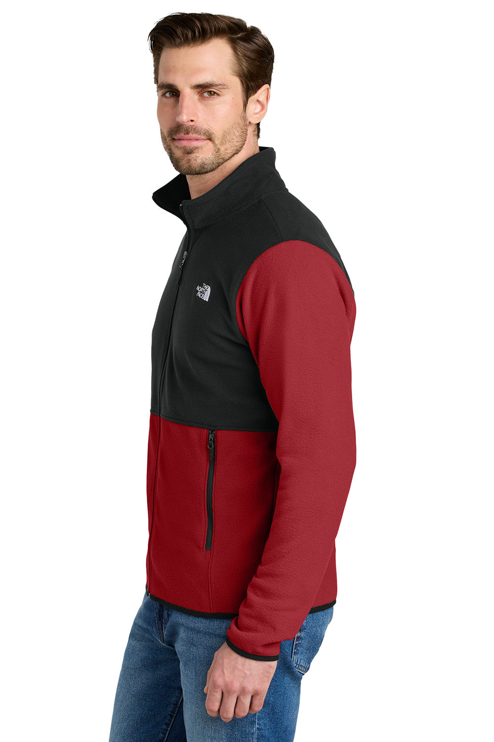 The North Face NF0A7V4J Mens Glacier Fleece Full Zip Jacket Rage Red/Black Model Side