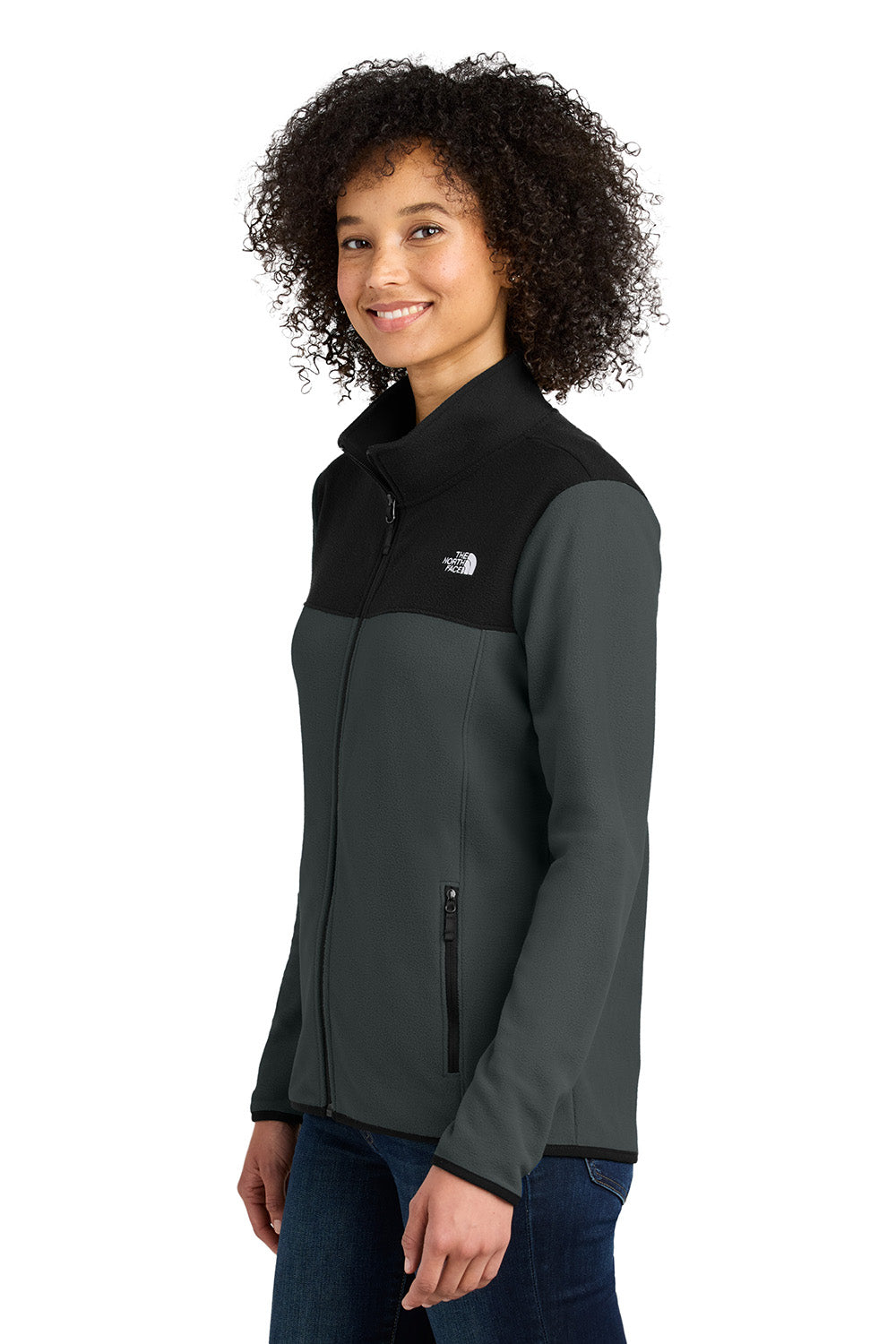 The North Face NF0A7V4K Womens Glacier Fleece Full Zip Jacket Asphalt Grey/Black Model Side