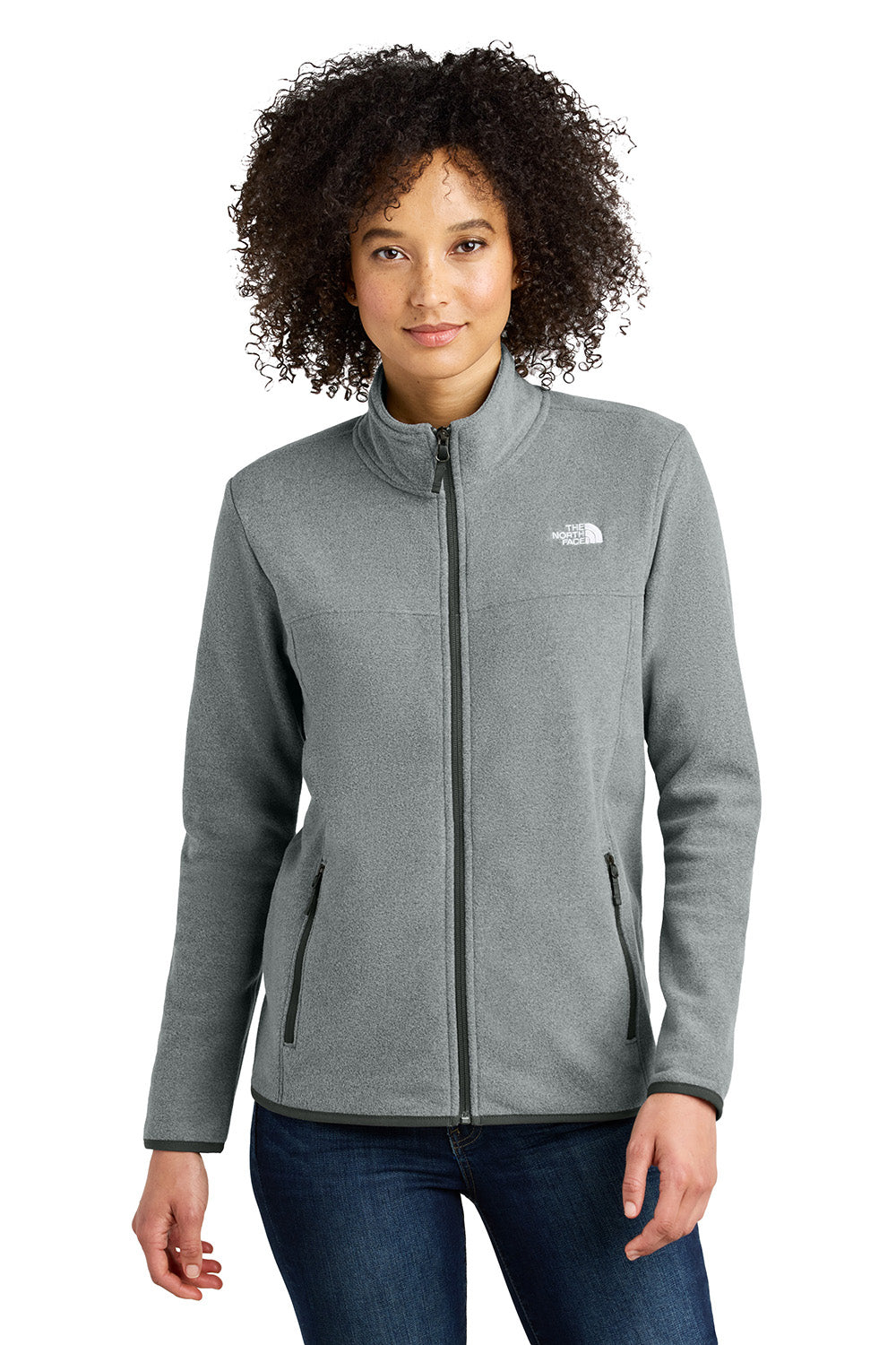 The North Face NF0A7V4K Womens Glacier Fleece Full Zip Jacket Heather Medium Grey Model Front