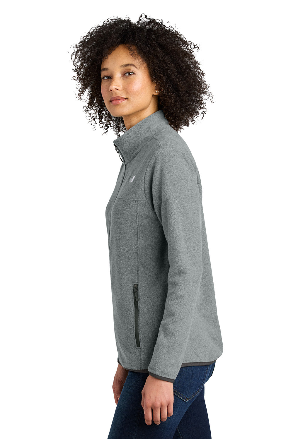 The North Face NF0A7V4K Womens Glacier Fleece Full Zip Jacket Heather Medium Grey Model Side