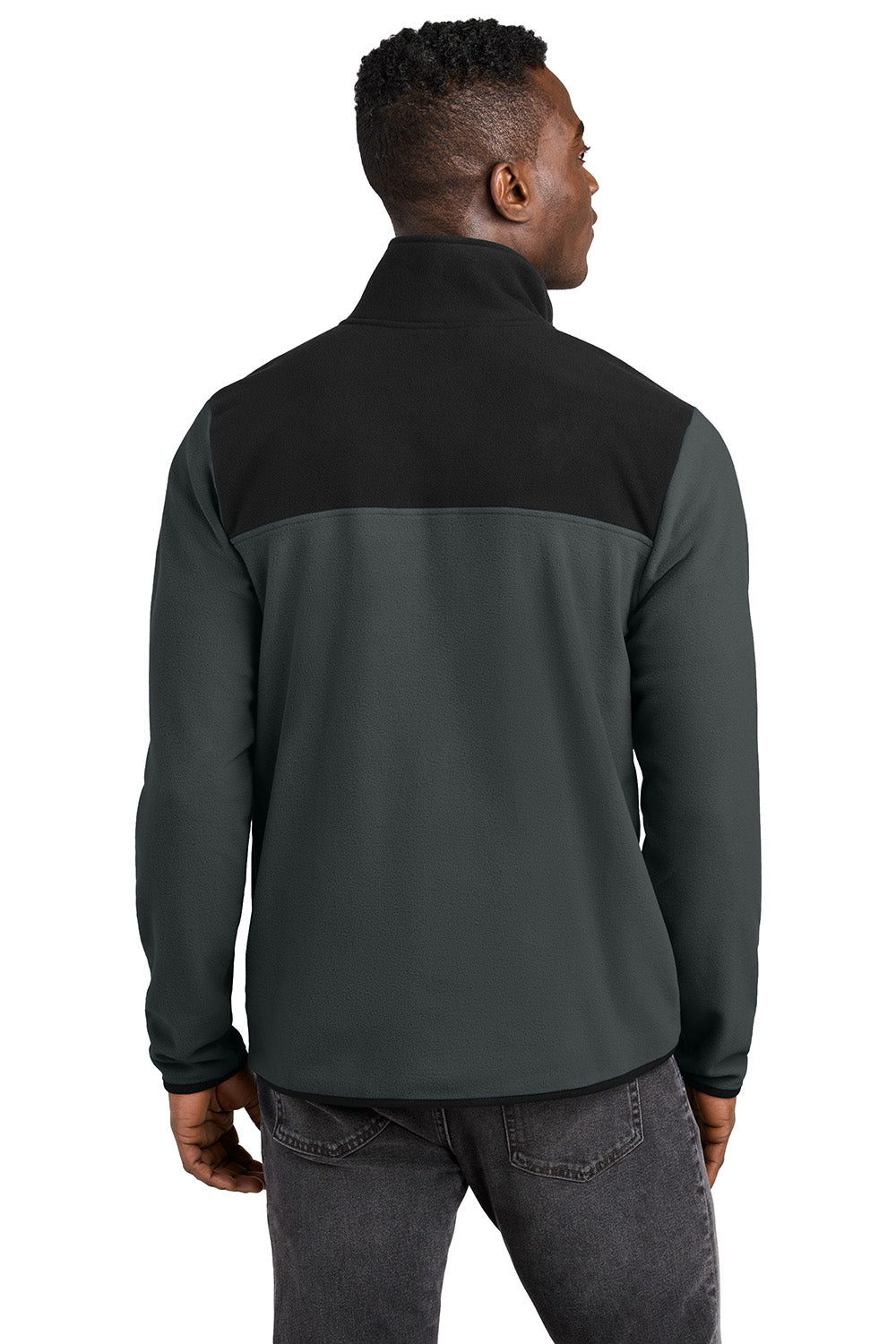 The North Face NF0A7V4L Mens Glacier Fleece 1/4 Zip Jacket Asphalt Grey/Black Model Back