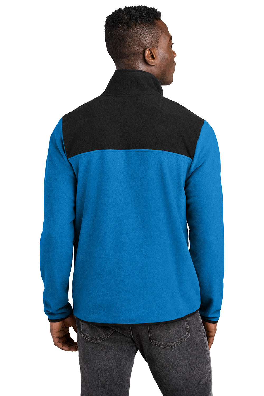 The North Face NF0A7V4L Mens Glacier Fleece 1/4 Zip Jacket Hero Blue/Black Model Back