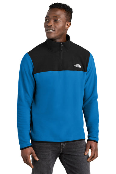 The North Face NF0A7V4L Mens Glacier Fleece 1/4 Zip Jacket Hero Blue/Black Model Front