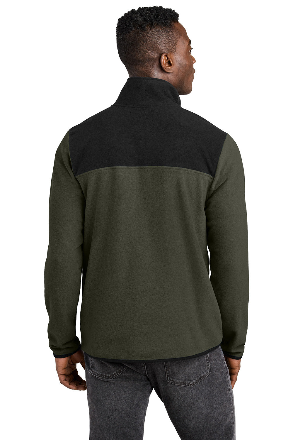 The North Face NF0A7V4L Mens Glacier Fleece 1/4 Zip Jacket New Taupe Green/Black Model Back