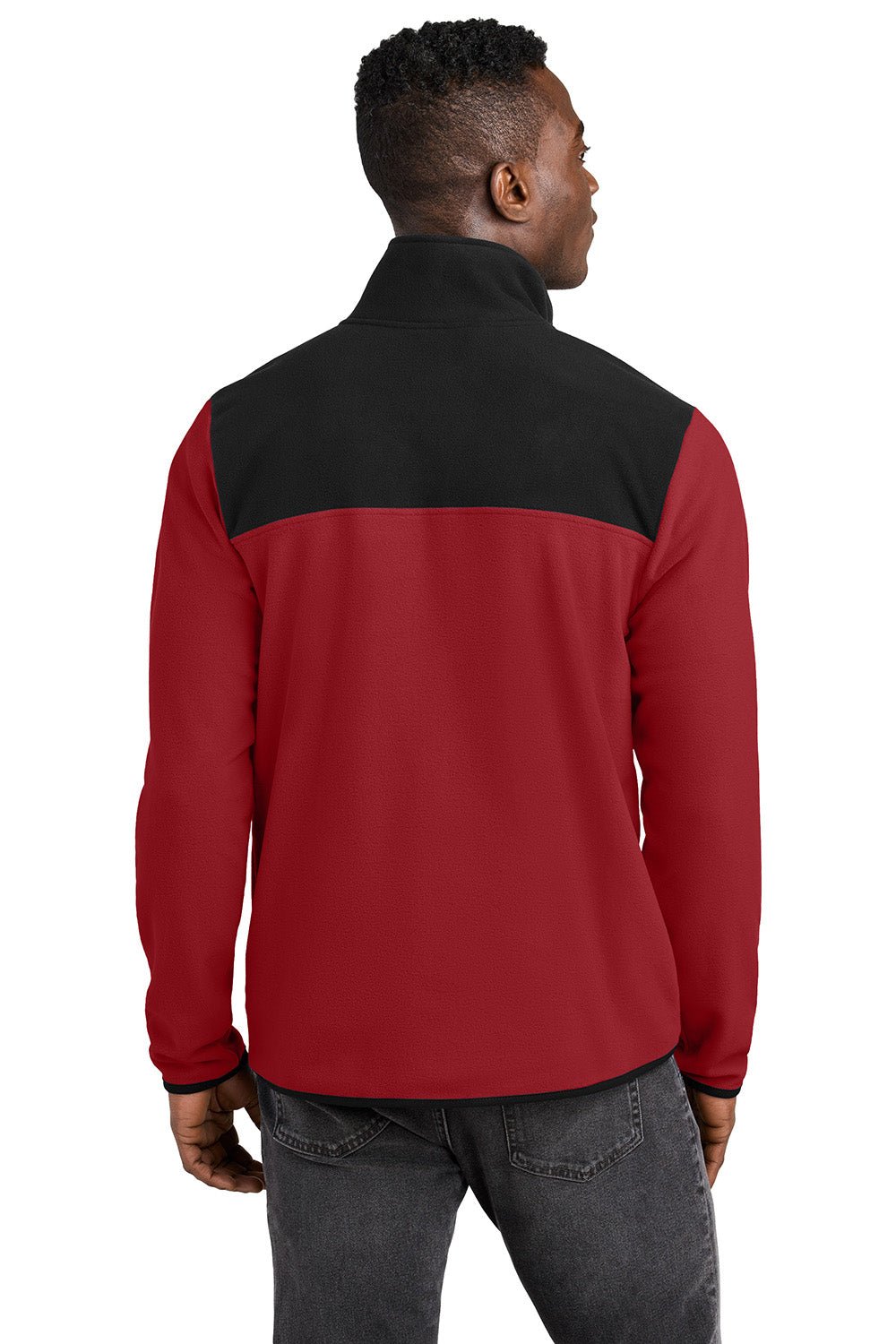 The North Face NF0A7V4L Mens Glacier Fleece 1/4 Zip Jacket Rage Red/Black Model Back