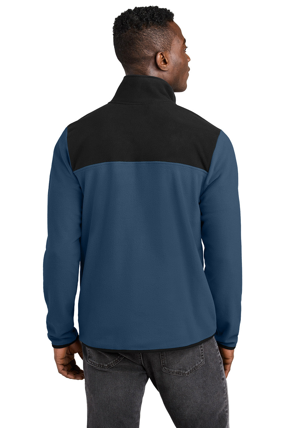 The North Face NF0A7V4L Mens Glacier Fleece 1/4 Zip Jacket Shady Blue/Black Model Back